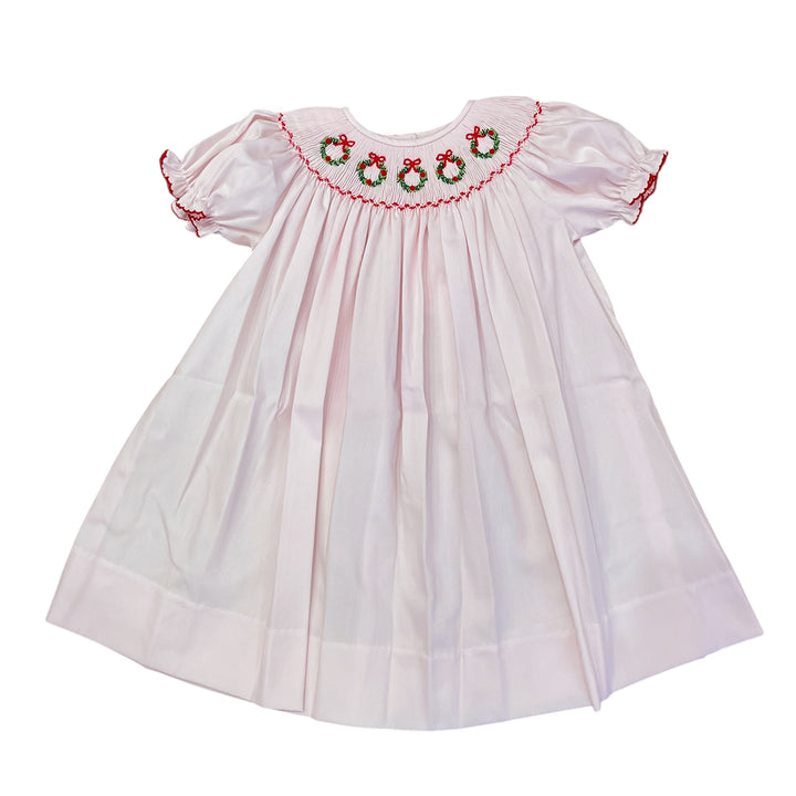 Christmas Wreath Smocked Bishop Dress by LuLu BeBe