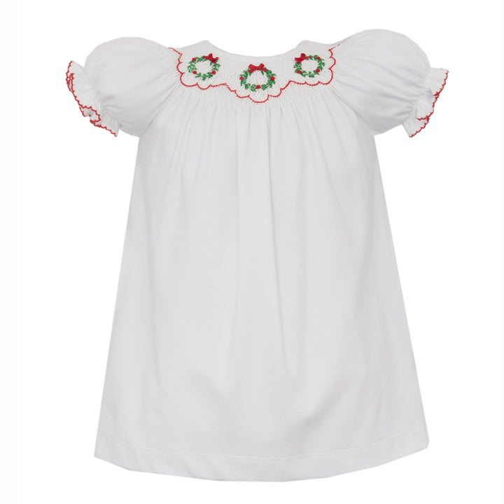 Christmas Wreaths Smocked Bishop Dress by Petit Bebe