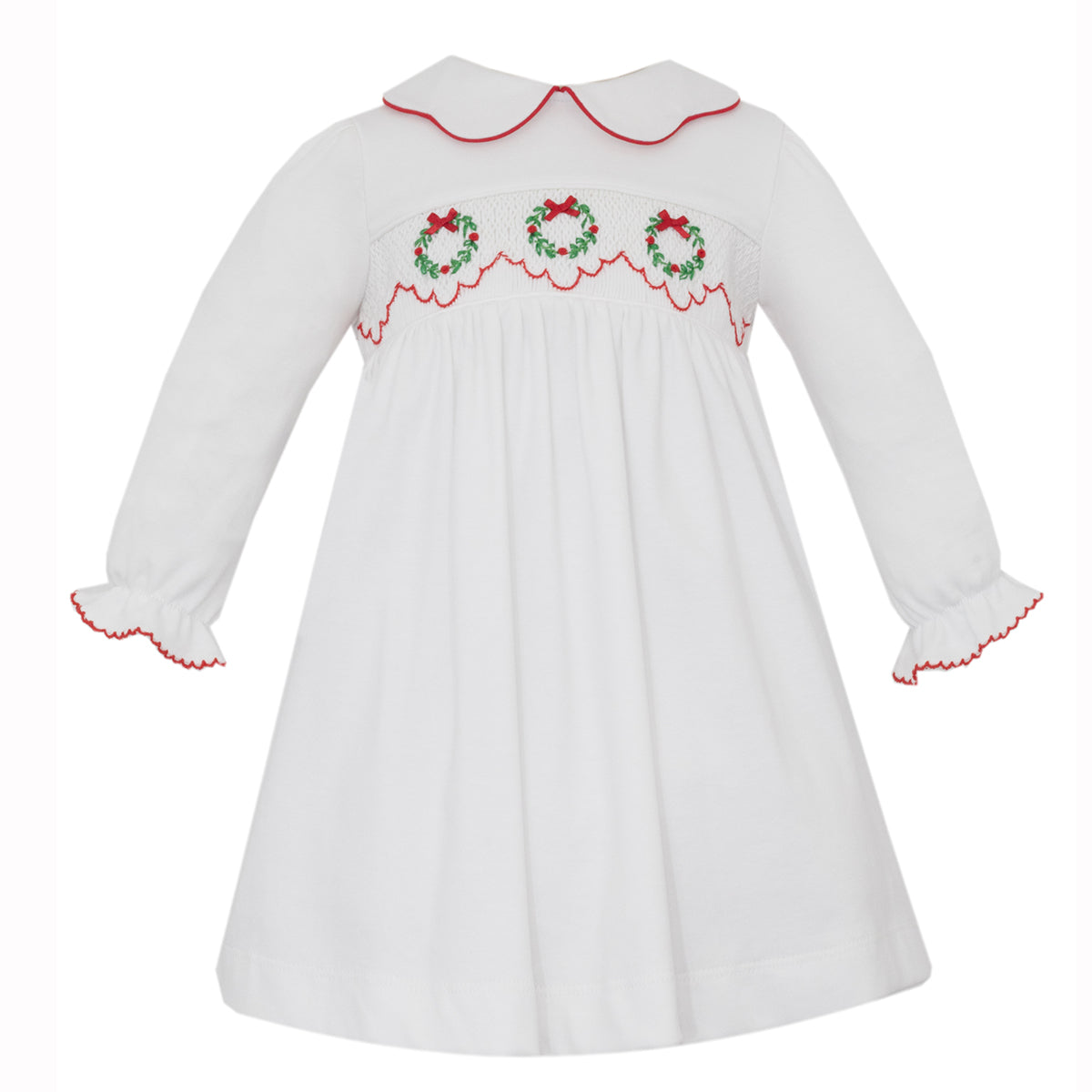 Christmas Wreaths Smocked Knit Dress by Petit Bebe