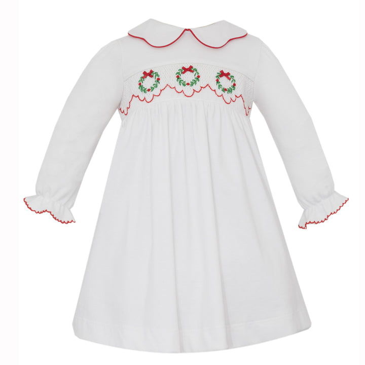 Christmas Wreaths Smocked Knit Dress by Petit Bebe