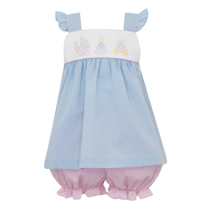 Cinderella Light Blue Microcheck Bloomer Set by Anavini