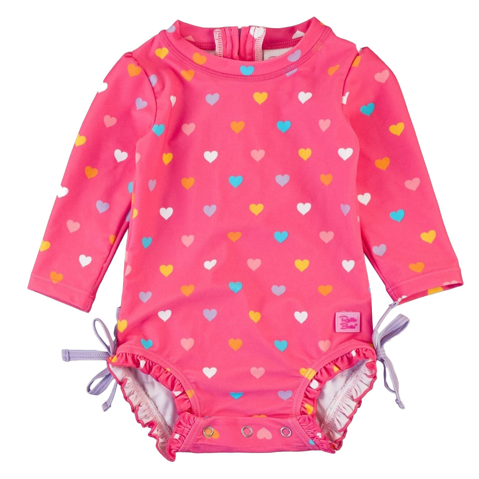 Colorful Hearts Long-Sleeve One-Piece Rash Guard by RuffleButts