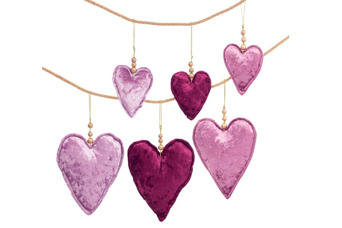 Burton+Burton Crushed Velvet Heart Ornaments (2 Sizes)