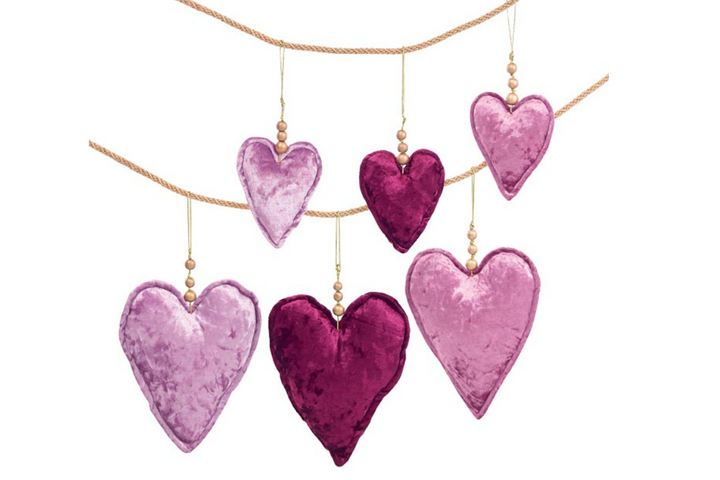 Burton+Burton Crushed Velvet Heart Ornaments (2 Sizes)