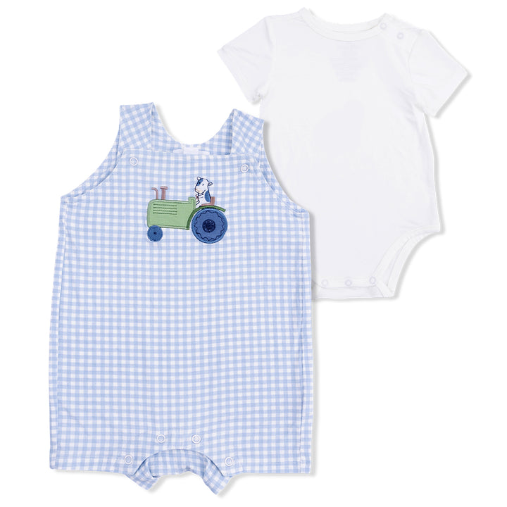 Cute Farm Animal Tractor Applique Overall with Bodysuit by Angel Dear