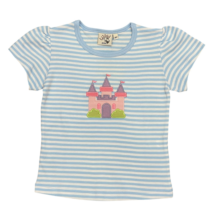 Castle Applique on Light Blue Stripe Top by Luigi