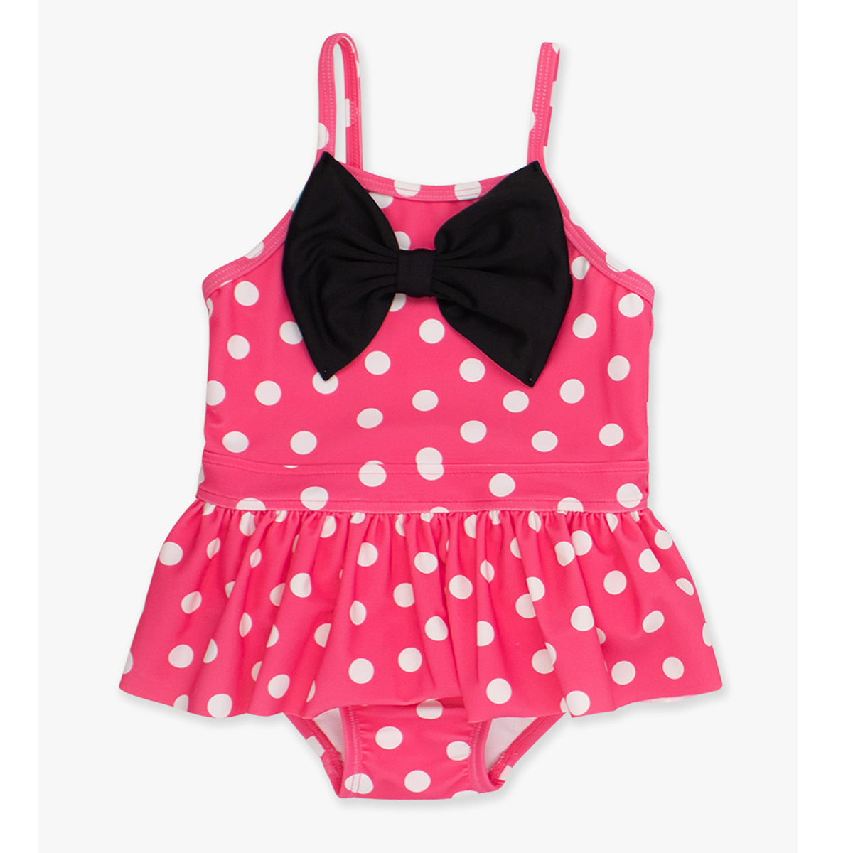 Hot Pink Polka Dot Skirted Big Bow One-Piece Swimsuit by RuffleButts