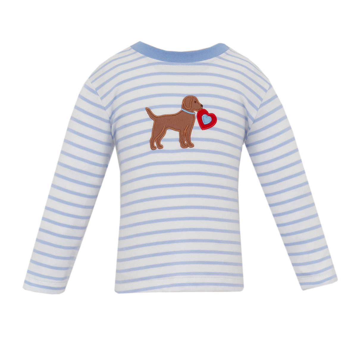 Dog with Valentine Heart on Blue Stripe Tee by Claire & Charlie