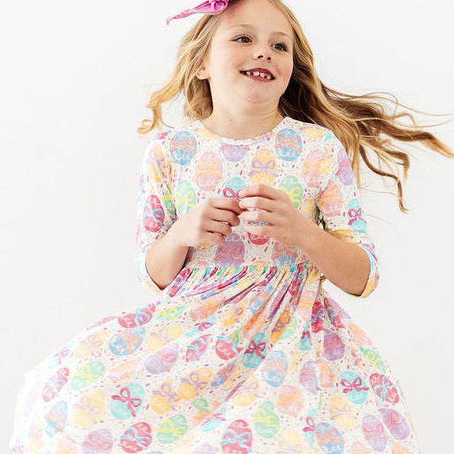 Egg-stra Cute 3/4-Sleeve Pocket Twirl Dress by Mila & Rose