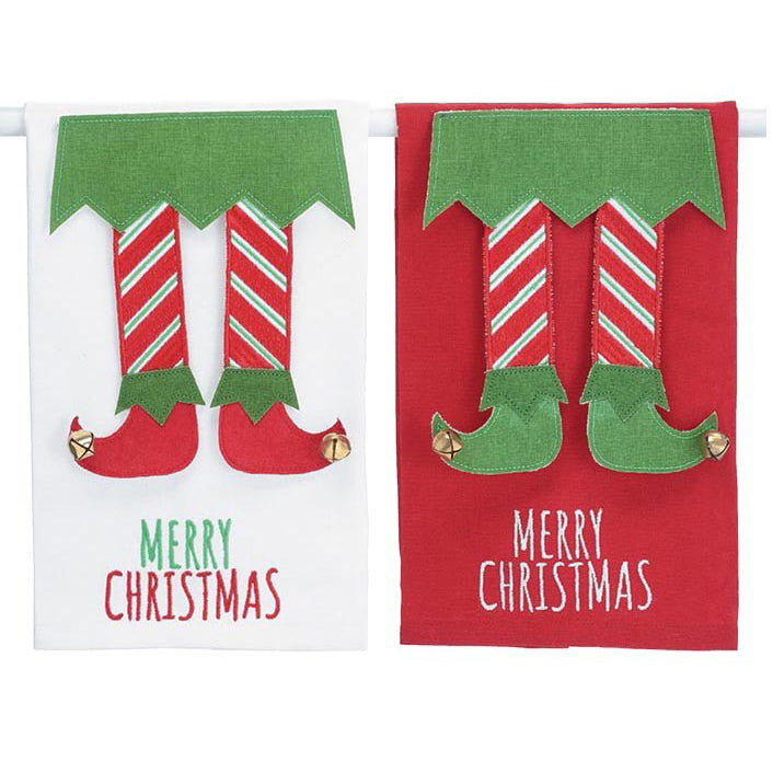 Elf Leg Merry Christmas Tea Towels (2 colors)