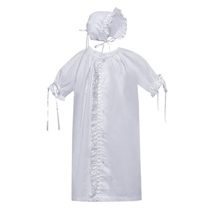 White Day Gown with White Scallop Ruffle and Hat by Baby Sen