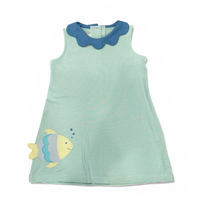 Fish on Mint Bitty Stripe Dress by Zuccini Kids