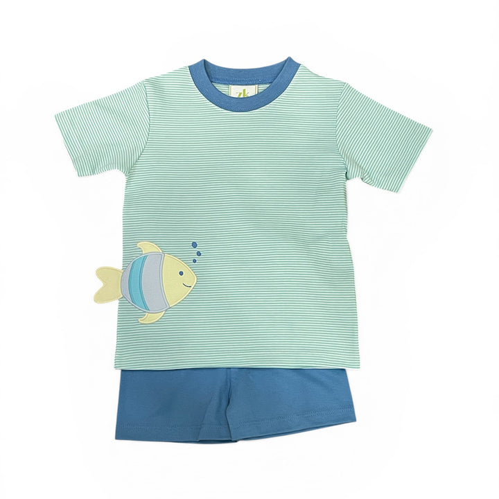 FIsh on Mint Bitty Stripe Tee and Short Set by Zuccini Kids