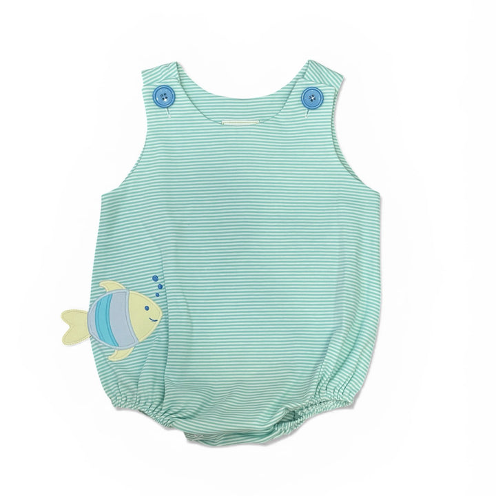 Fish on Mint Bitty Stripe Girl Bubble by Zuccini Kids