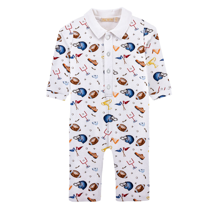 Game Day Football Printed Playsuit with Collar by Baby Club Chic
