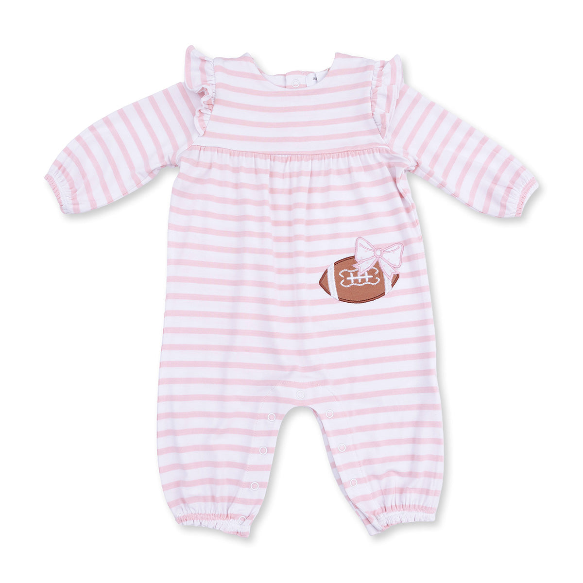 Football Dot and Stripe Ruffle-Sleeve Snap Romper by Angel Dear