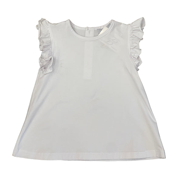 Purple Butterfly Girl's Short-Sleeve White Ruffle Shirt with Free Custom Embroidery