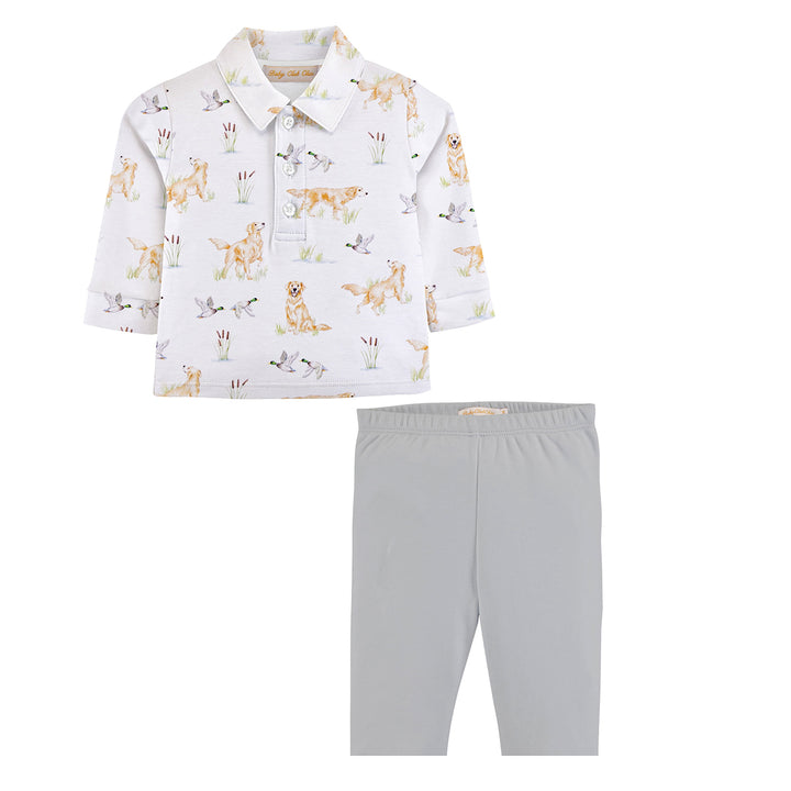 Goldens & Mallards Pants Set with Collared Tee by Baby Club Chic