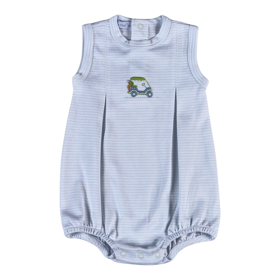 Golf Cart Hand Embroidered Boy Bubble by Baby Loren