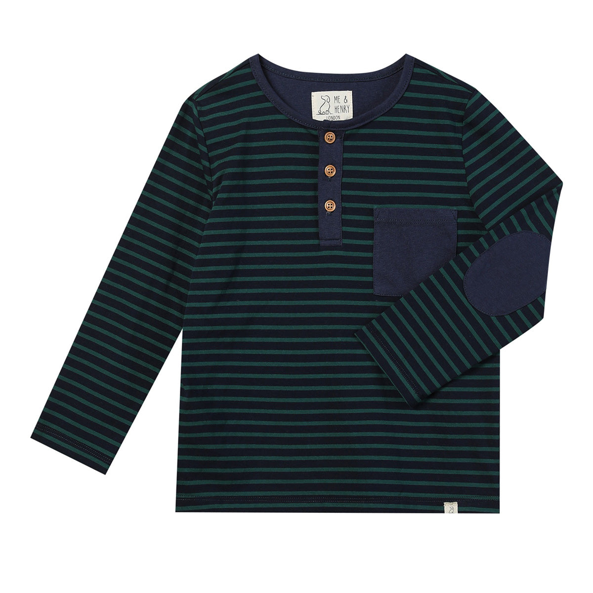 Green / Navy Stripe Henley Shirt by Me & Henry