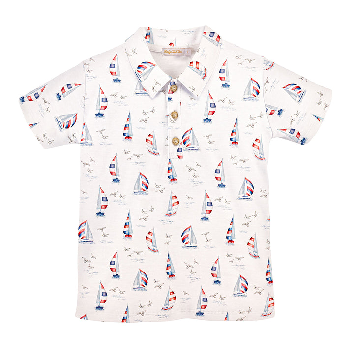 Harbor Days Sailboats Shirt with Collar by Baby Club Chic