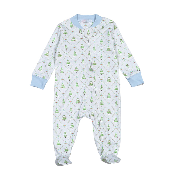 Blue Holly Night Pima Zipper Footie by Baby Loren