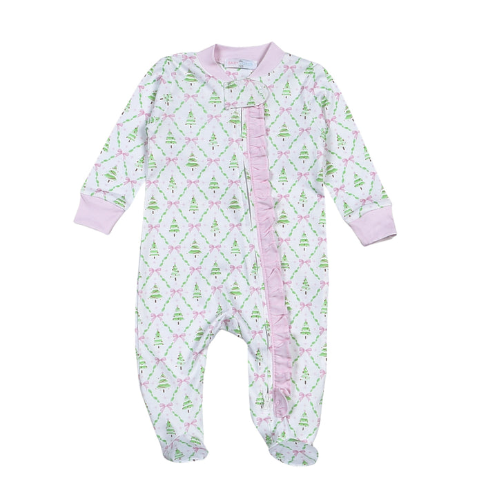 Pink Holly Night Pima Zipper Footie by Baby Loren