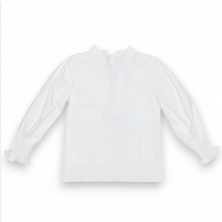 White Knit Ruffle-Collar Tie-Back Shirt by LuLu BeBe