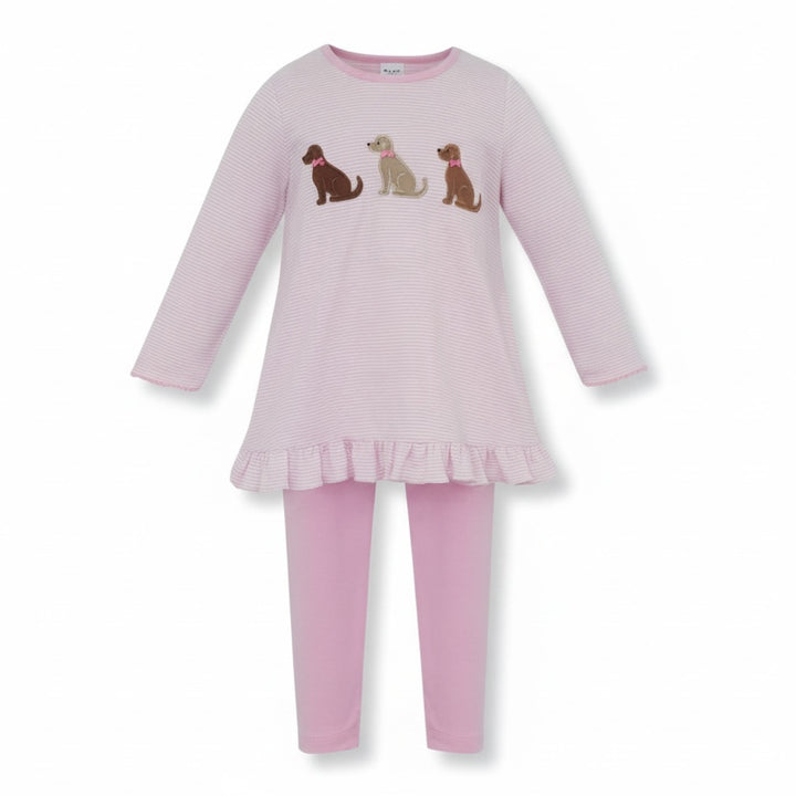 Labradors on Pink Stripe Tunic Set by Claire & Charlie