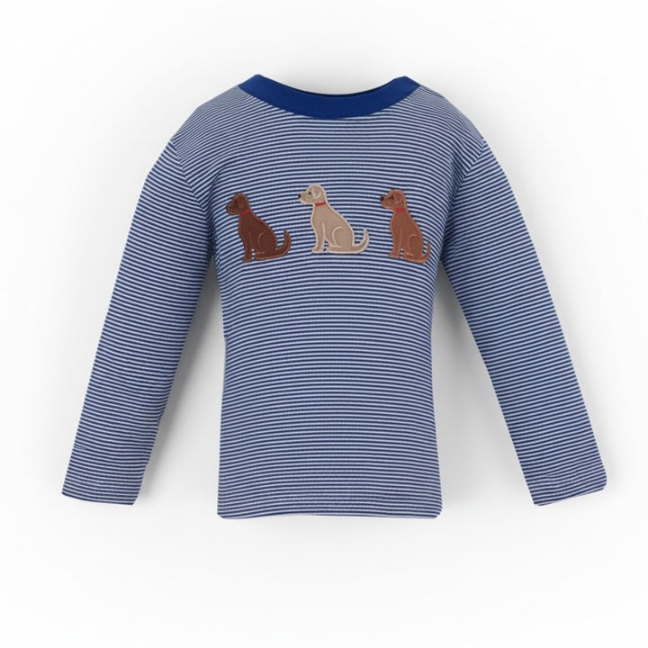 Labradors on Navy Stripe Shirt by Claire & Charlie