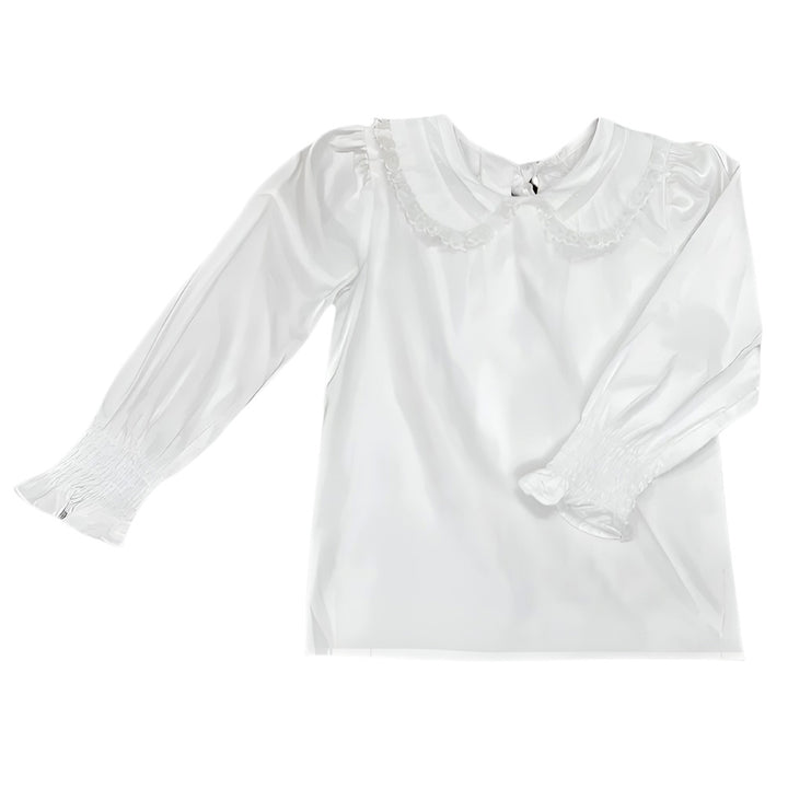 White Lace Peter Pan Collar Long-Sleeve Shirt by LuLu BeBe