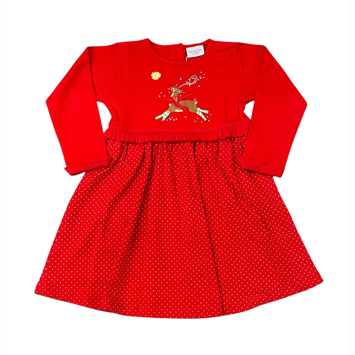 Leaping Reindeer Applique Dress by Squiggles