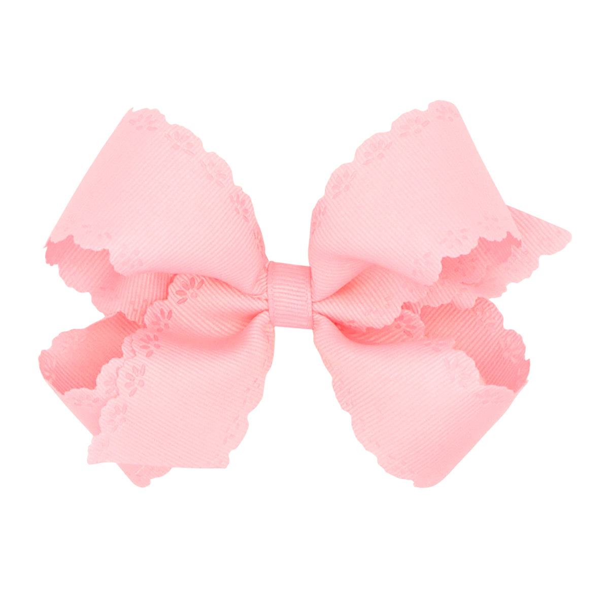 Light Pink Grosgrain Bow with Eyelet Flower Embossed Edges by Wee Ones (2 Sizes)