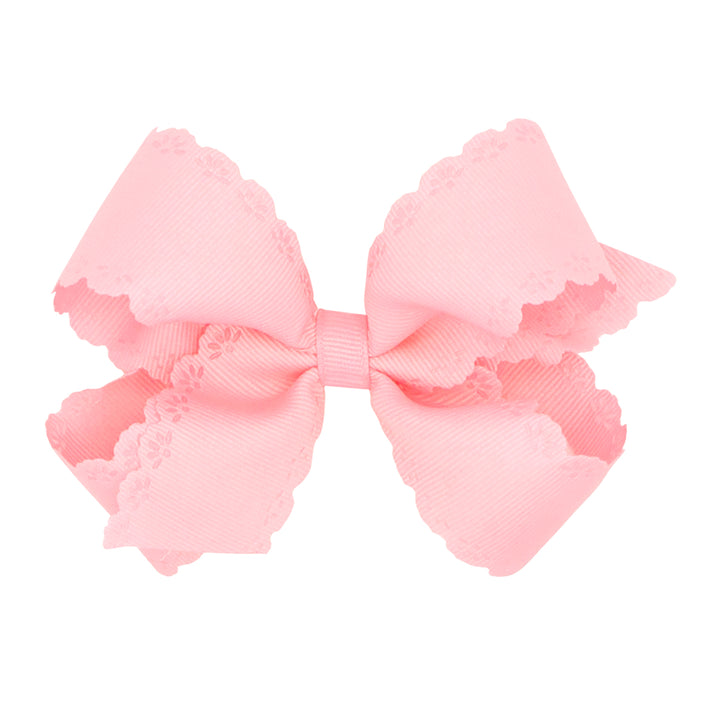 Light Pink Grosgrain Bow with Eyelet Flower Embossed Edges by Wee Ones (2 Sizes)