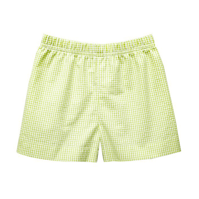 Lime Green Stripe Seersucker Leo Shorts by Zuccini