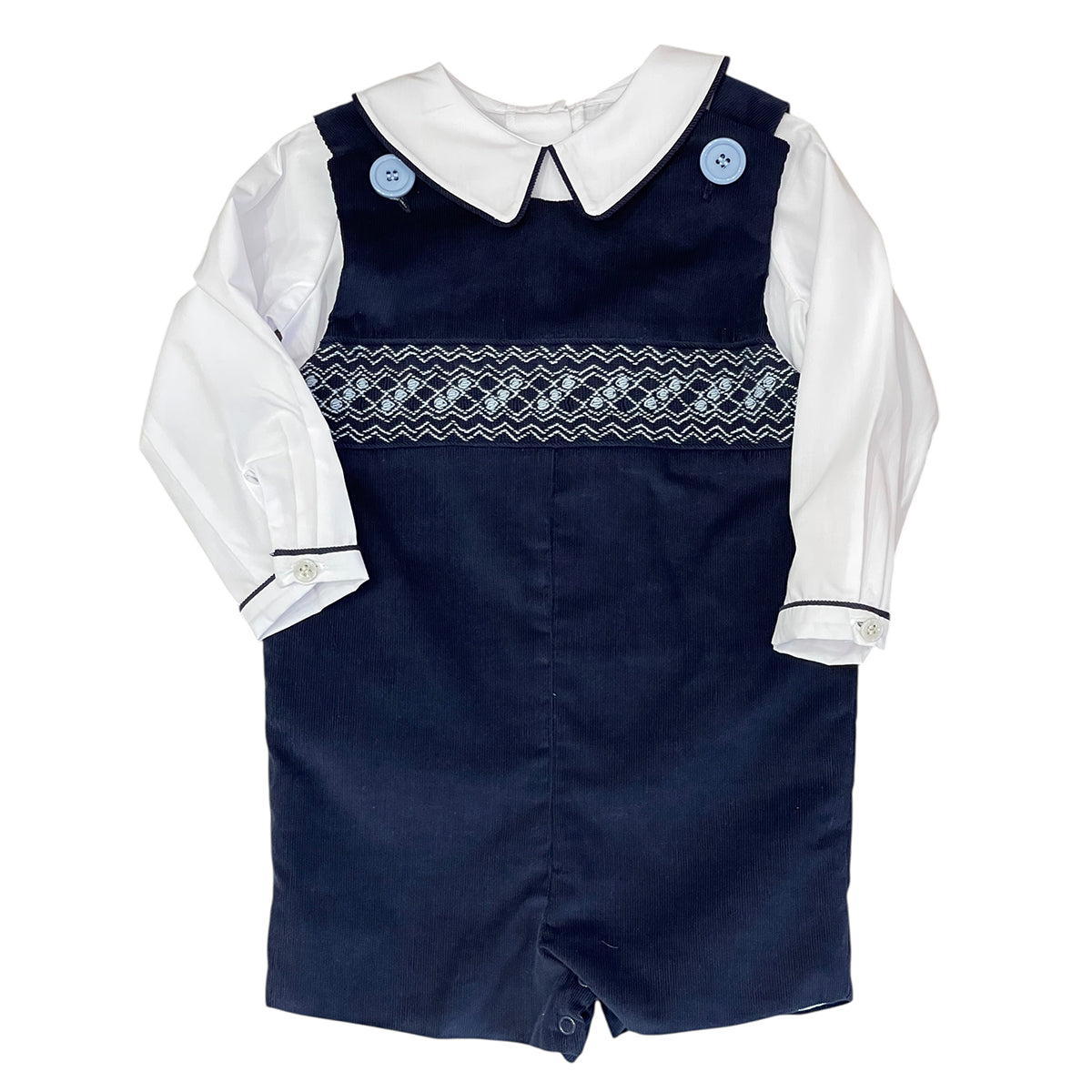 London Navy Smocked Overall with Shirt by Marco & LIzzy