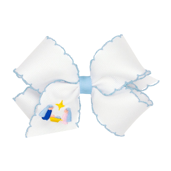 Nativity Embroidered on White Moonstitch Bow by Wee Ones (2 sizes)