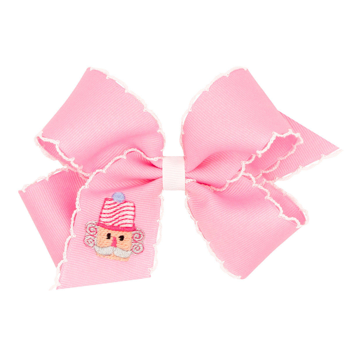 Nutcracker Embroidered on Pink with White Edge Moonstitch Bow by Wee Ones (2 sizes)