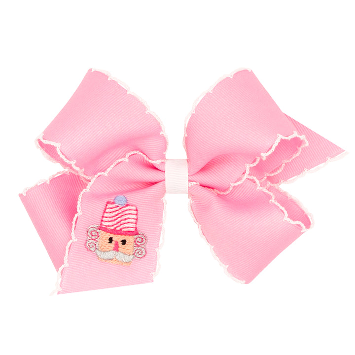 Nutcracker Embroidered on Pink with White Edge Moonstitch Bow by Wee Ones (2 sizes)