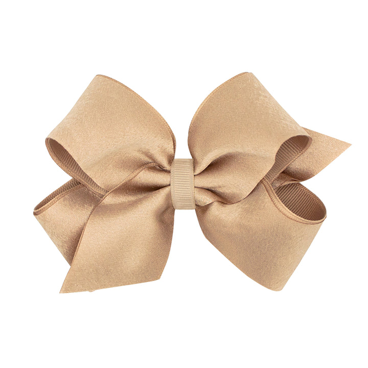 Oatmeal Satin with Grosgrain Overlay Bow by Wee Ones (2 Sizes)