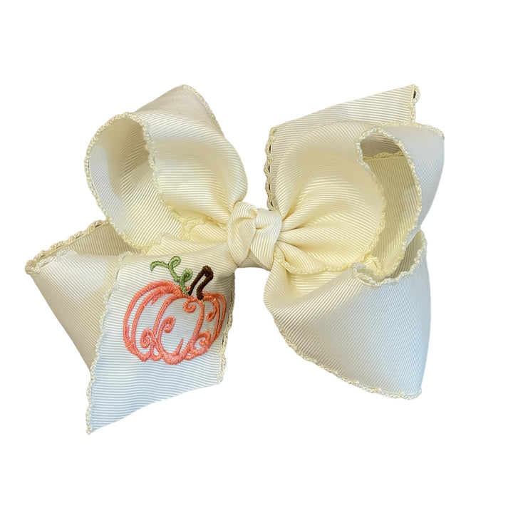 Antique White with Pumpkin Embroidered Bow (2 Sizes)