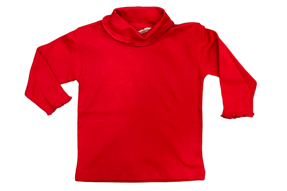 Deep Red Lettuce-Edge Turtleneck by Luigi
