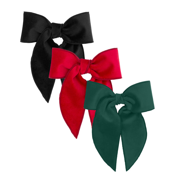 Wee Ones Medium Velvet Fabric Bow with Tails (3 Colors)