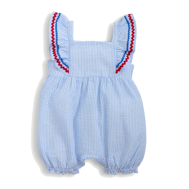 Patriotic Seersucker Stripe Girl's Sleeveless Romper by Magnetic Me