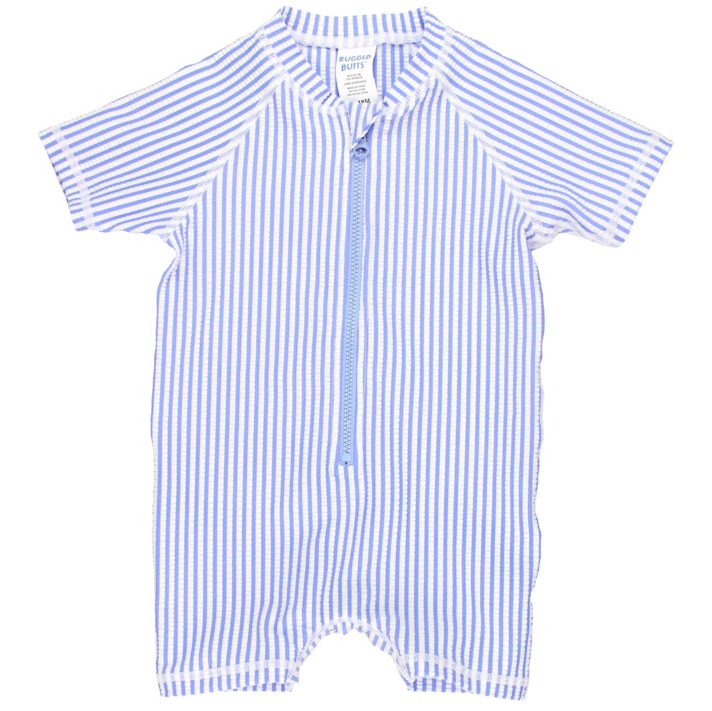 Periwinkle Blue Seersucker Short Sleeve One Piece Rash Guard by RuggedButts