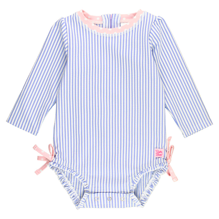 Periwinkle Seersucker One-Piece Rash Guard by RuffleButts