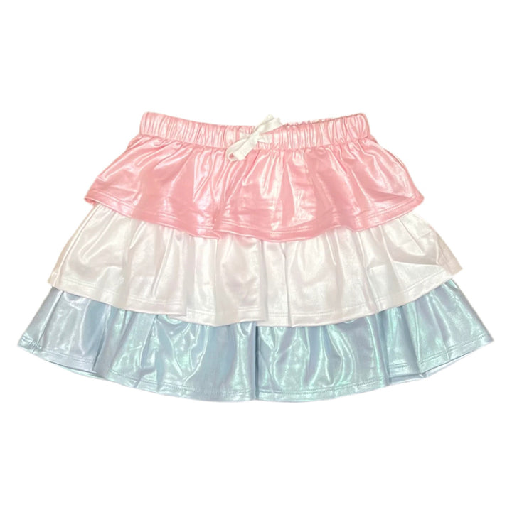 Pink / Blue / White Tiered Metallic Skirt by LuLu BeBe