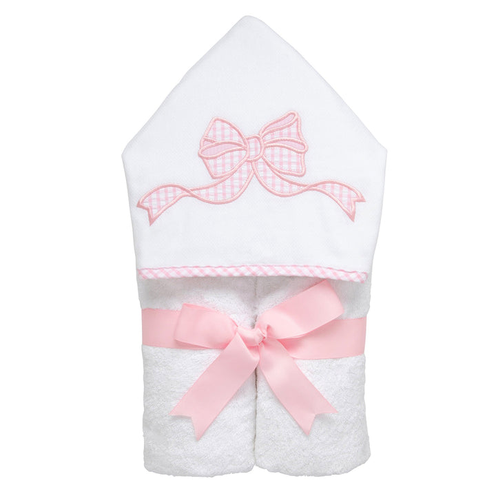 Pink Bow Applique Everykid Hooded Towel by 3 Marthas
