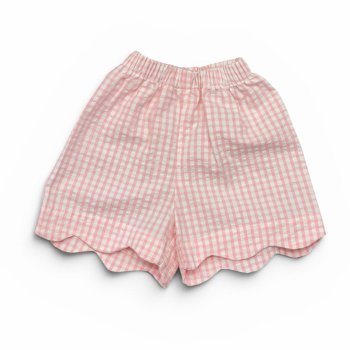 Pink Check Scallop Seersucker Shorts by My Little Hoppers