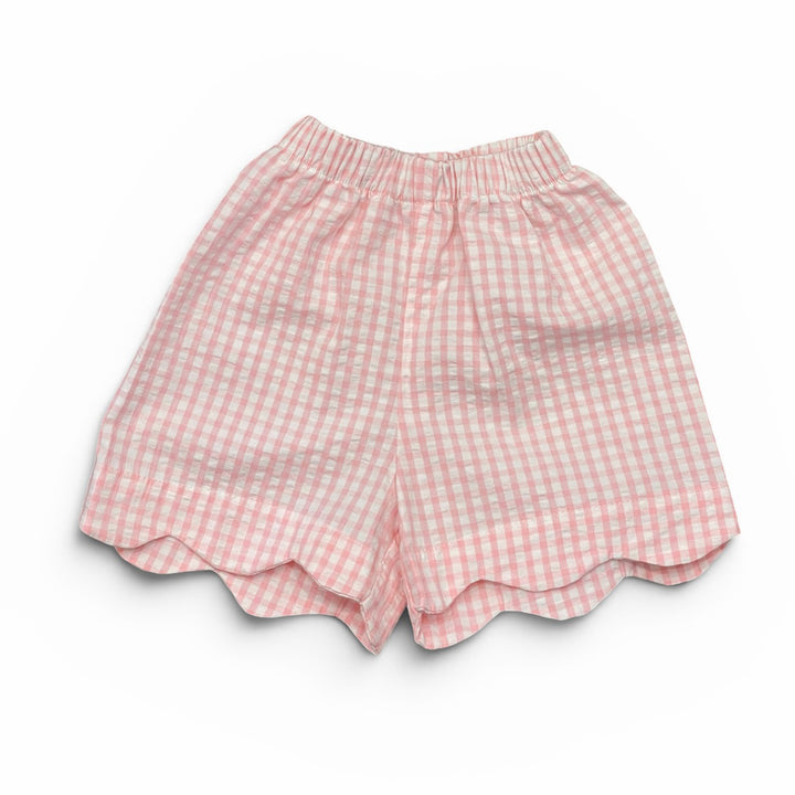 Pink Check Scallop Seersucker Shorts by My Little Hoppers